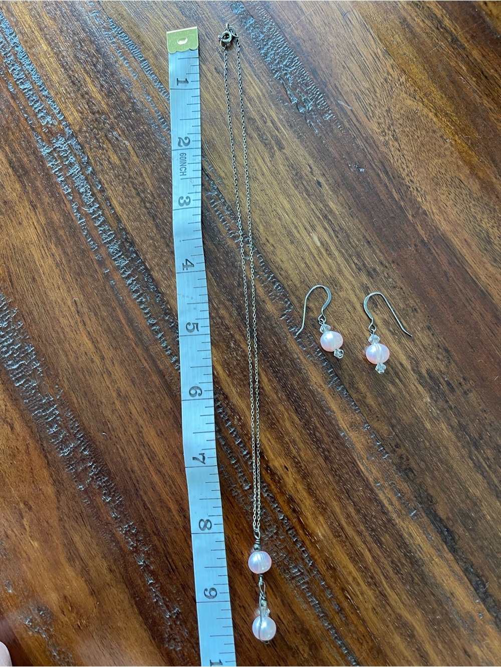 Delicate Pink Pearl Drop Necklace and Earrings Set